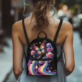 thumbnail image 4 of HELLHERO Rainbow Butterfly Rose Pattern Mini Backpack, Front Pocket Polyester Small Backpack for Travel Work, Practical Zipper Cell Phone Backpack, 4 of 8