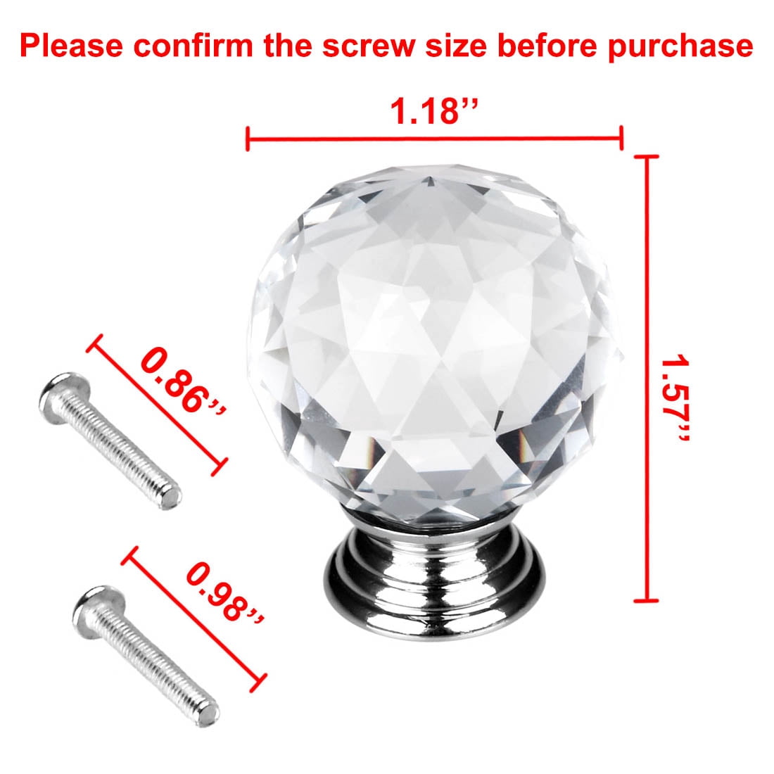 Unique Bargains 1.18" Crystal Glass Cabinet Knob Polished Chrome