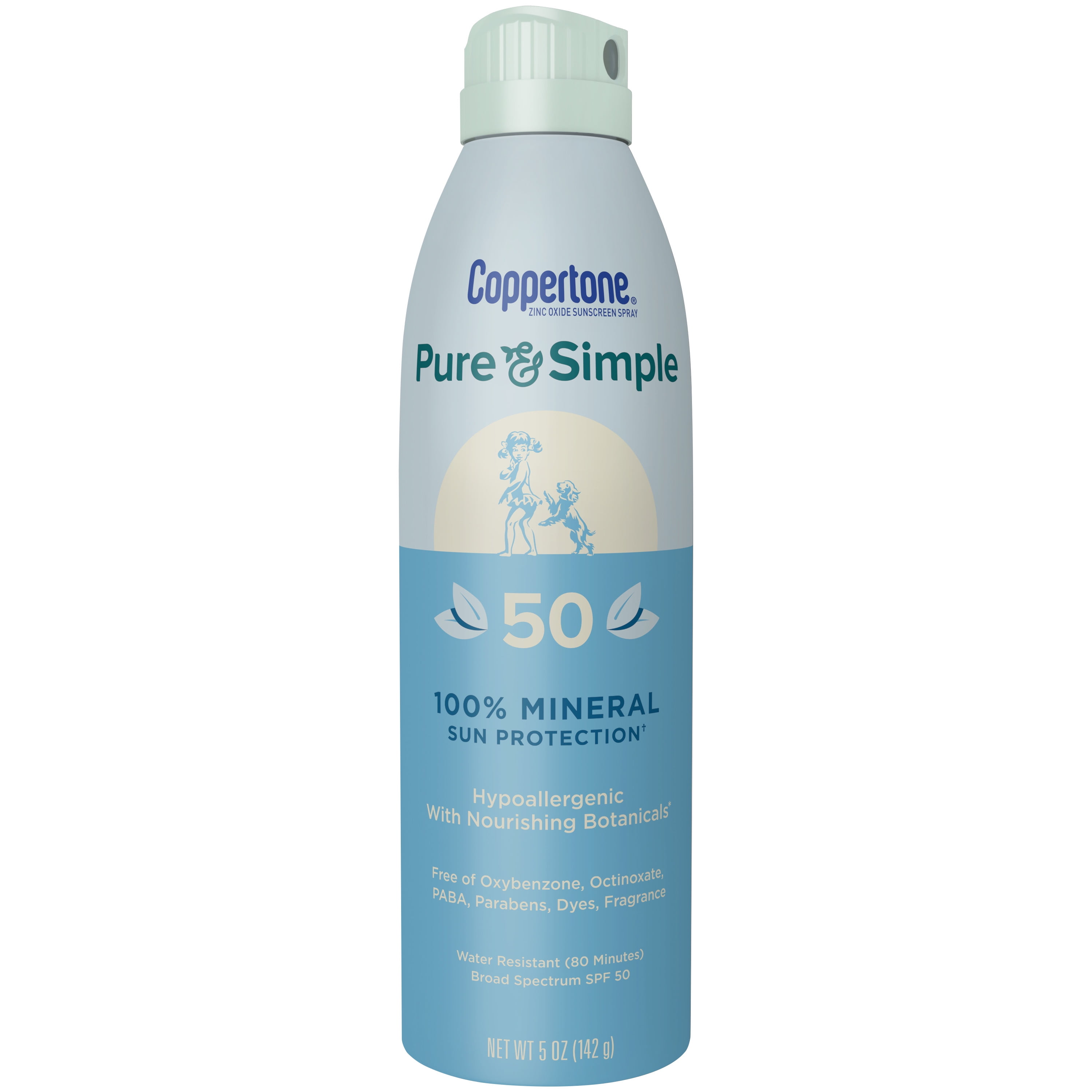 Coppertone Pure and Simple Spray Sunscreen, SPF 50 Spray Sunscreen, 5 Oz