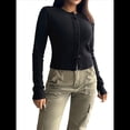 thumbnail image 1 of Suéter Tipo Cárdigan de Cuello Redondo Ajustado para Mujer, con Botones y Prenda Básica de Punto Negro M, 1 of 10