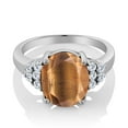 thumbnail image 2 of Gem Stone King 925 Sterling Silver Ring Oval Brown Tiger Eye and Moissanite (4.38 Cttw, Size 9), 2 of 4