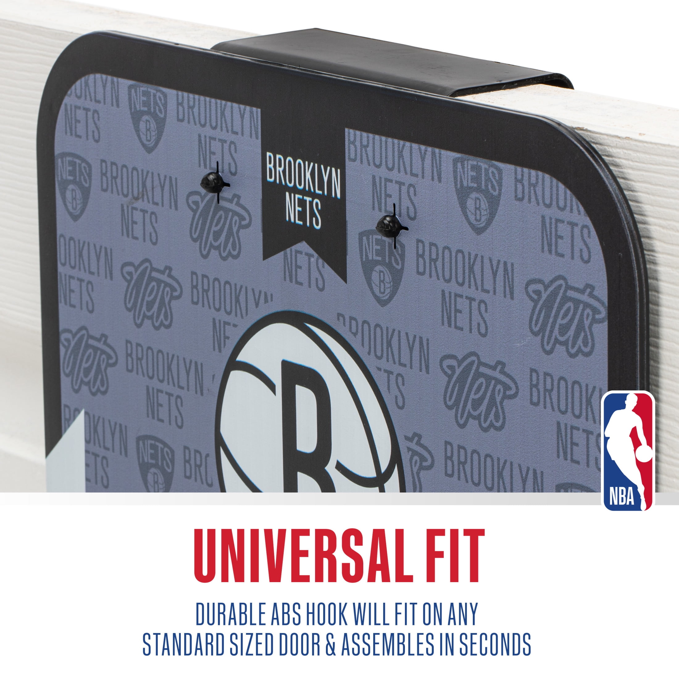 Franklin Sports NBA Brooklyn Nets Mini Over the Door Basketball Hoop - Kids Indoor Mini Basketball Hoop with Basketball - NBA Fan Shop Mini Hoop for Bedroom + Office - Over the Door Mini Hoop Set