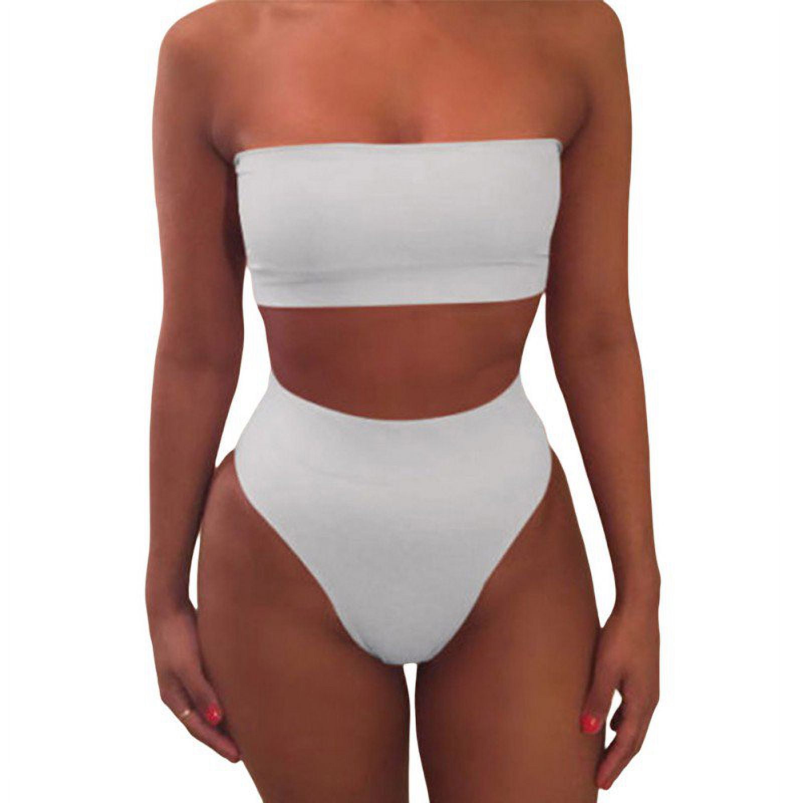 Women s Bandeau High Waisted Sexy High Cut Two Pieces Bikini Swimwear Bathing Suit Solid Color Split Swimwear Walmart