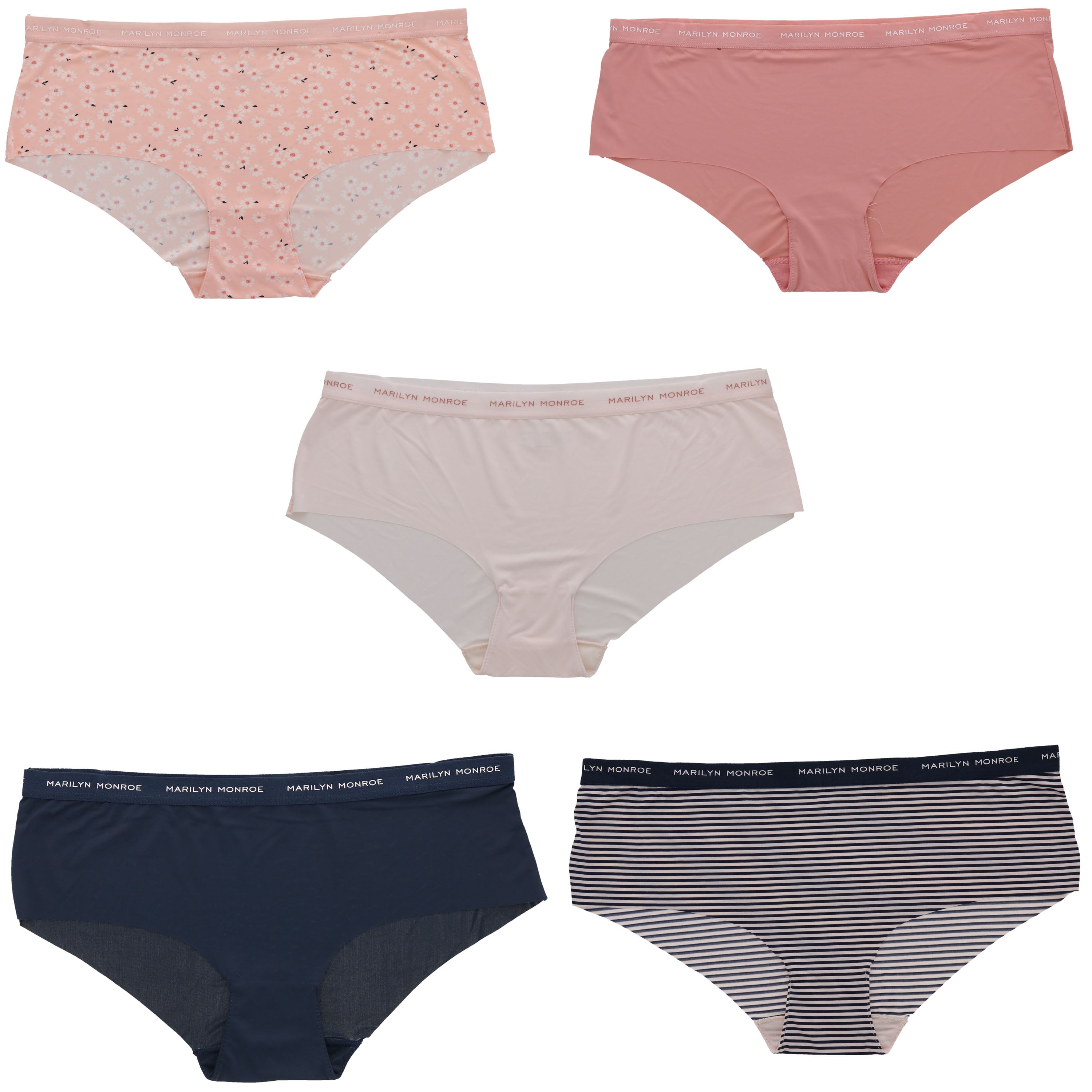 Marilyn Monroe Women's Seamless Sports Band Hipster Panties 5 Pack - Pink  Daisy & Navy Stripes - X-Large 