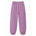 thumbnail image 3 of HILEELANG Girls Cargo Jogger Sweatpants, Stretch Drawstring Pants with Pockets, Dusty Purple, Ages 9-10Y, 3 of 15
