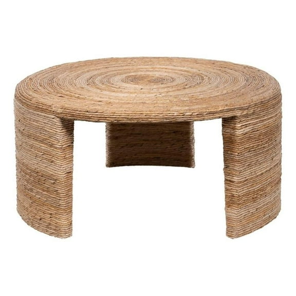 Pemberly Row Coastal Wood Round Three Legs Coffee Table in Natural
