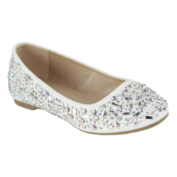 SNJ New Kids Girl Toddler Glitter Rhinestone Crystal Dress Ballet Wedding Flat Shoes