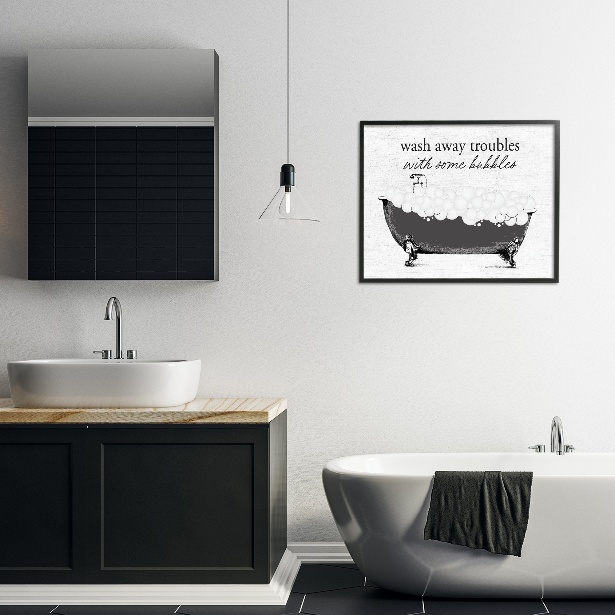 Uplifting Bubble Bath Rhyme Black Framed Giclee Art, design by Lettered and Lined