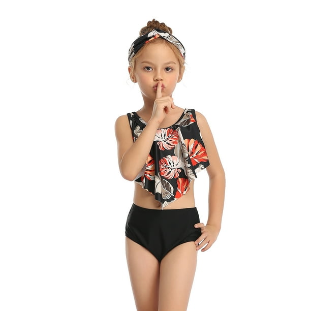 Faithtur Parent-child Swimwear Set Sleeveless Tops and Solid Color Shorts 