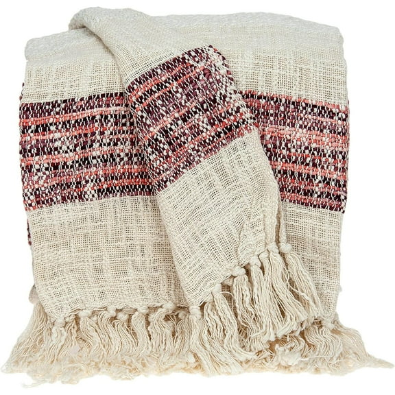 HomeStock Sophisticated Simplicity Transitional Handloomed 52" x 67" Cotton Throw Blanket for All Living Spaces-Color:Multicolor