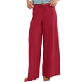 thumbnail image 3 of Women's Elastic Drawstring Waist Pants, Solid Color Casual Lounge Pants, Soft Wide Leg Loungewear for Home, Daily Wear, Relaxed Outfits and Comfort Red L, 3 of 7