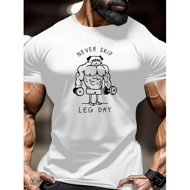 Camiseta informal de cuello redondo para hombre con estampado de perro, poliéster 95 % elastano 5 %, tejido de punto, corte regular, ideal para entrenar en verano.