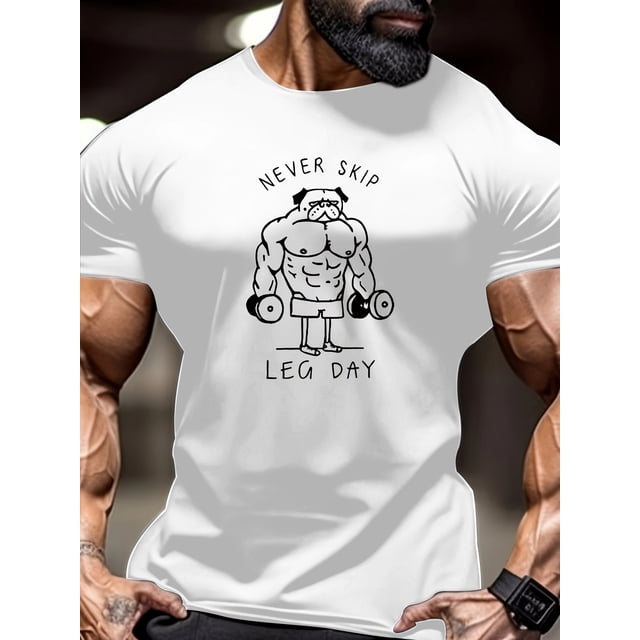 Camiseta informal de cuello redondo para hombre con estampado de perro, 100 % algodón, tejido de punto, corte regular, ideal para entrenar en verano y para el tiempo libre.