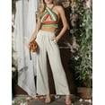 thumbnail image 3 of DOUBLJU Women's Casual Elastic Waist Comfy Wide Leg Linen Pants with Pockets, 3 of 5