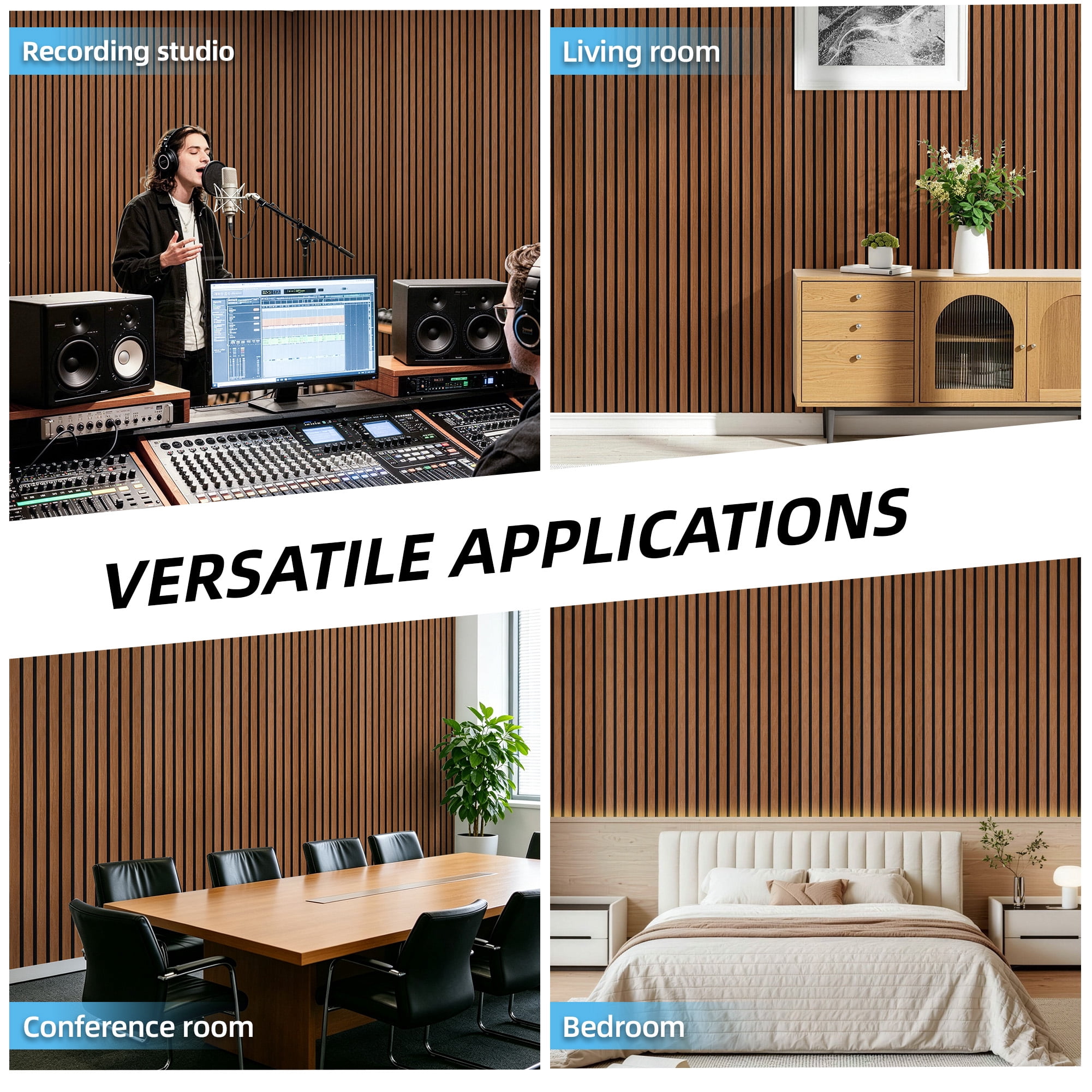 Yeslife 6-Pack Wood Slat Wall Panels, 11.81 x 92.91 in., Walnut MDF Acoustic Wall Panels, Modern Fluted Wooden Accent Wall Paneling for Living Room, Bedroom & Office, Covers 45.72 Sq. Ft.
