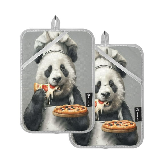 Oven Mitts 2 Pcs Pot Holders Sets Heat Resistant Hot Pads for Kitchen Cooking Baking 7"x9.8" Panda Chef Hold Pizza