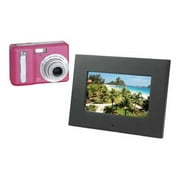 Polaroid i830 - Digital camera - compact - 8.0 MP - 3x optical zoom - flash 16 MB - pink - with Polaroid DPA-0600 6" Digital Photo Frame with Alarm Clock Radio