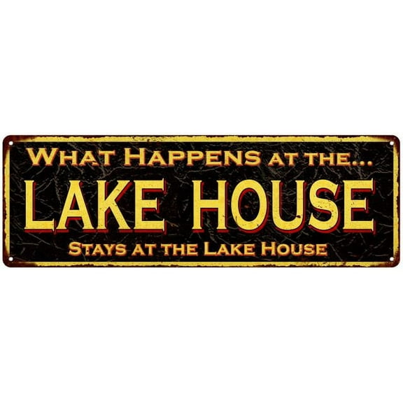 What Happens Lake Houseâ€¦Vintage Looking Metal Sign Home Decor 8x24 108240032021