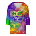 thumbnail image 3 of UPPADA Femmes T-Shirts à Manches 3/4 Mardi Gras Yall T-Shirts à Imprimé Floral Col Ras du Cou Blouse à devant Plissé Hauts d'Été Décontractés Chandail à Enfiler Haut Mode Fête Défilé Hauts Hauts pour Femmes Offres à Manches 3/4, 3 of 5