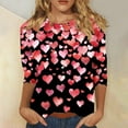 thumbnail image 2 of Joau Valentine's Day 3/4 Length Sleeve Womens Tops Crew Neck Loose Casual Blouses Heart Print Tunic Tops Graphic Tees Shirts Gifts for Women, 2 of 5