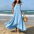 thumbnail image 3 of YuXingFu Cotton Dresses Casual Summer Maxi V-Neck Plus Size Womens Dress Sleeveless Flowy Long Casual Summer Light Blue S, 3 of 9