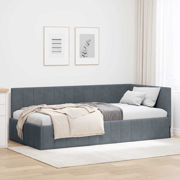 vidaXL Corner Bed Frame Dark Grey 39.37 x 79.92 in Velvet