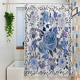 thumbnail image 3 of Blue Flower Shower Curtain, 72" x 72", Spring Retro Blue Rose Floral Plant Branch Wood Grain Waterproof Bathroom Curtain Washable Shower Curtain Set with 12 Hooks, 3 of 9