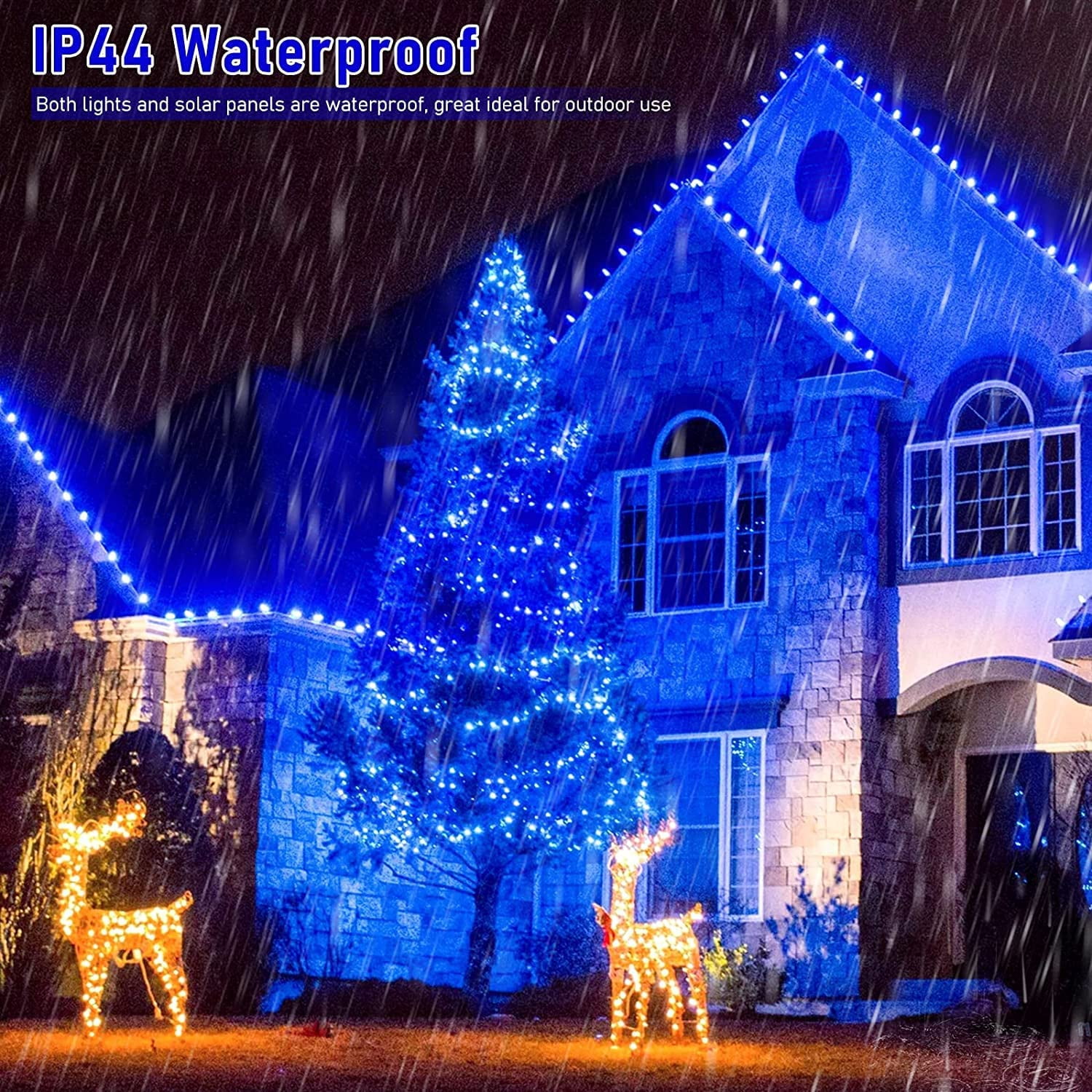 2 Pack Blue Solar String Lights Outdoor Waterproof, Each 33ft 100 LED Solar Fairy Lights, 8 Modes Copper Wire Mini Christmas Light for Outside Patio Garden Tree Christmas Decorations