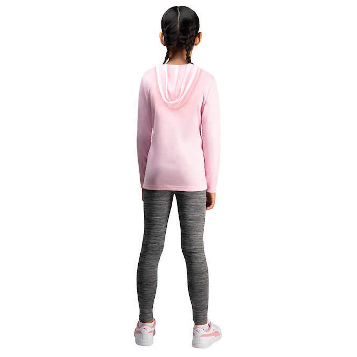 Little Girl's 3 Piece Active Set, Short Sleeve Shirt, Long Sleeve Hooded Tee, and Legging (Light Pink, XX-Small-3/4)