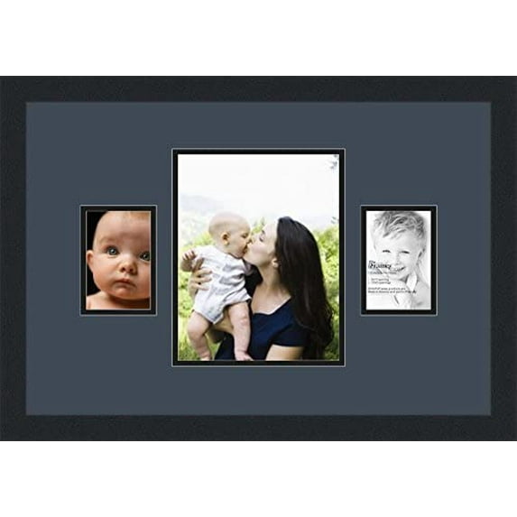 collage photo frame double mat with 1 - 8x10 and 2 - 3.5x5 openings and black frame