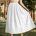 thumbnail image 6 of qelini Linen Max Skirt for Women Long Skirt Pocket Elastic High Waist A-line Skirt Solid Color Beach Casual Skirt, 6 of 6