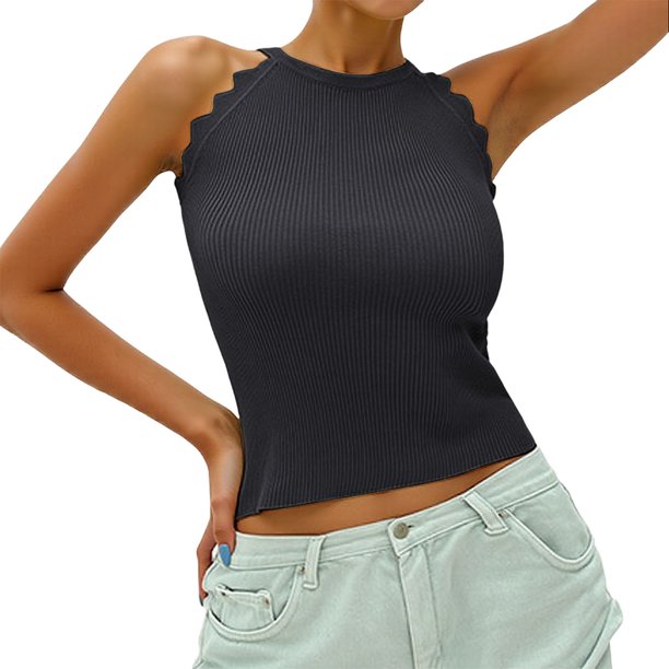 Top de verano sin mangas de punto para mujer - Camiseta holgada de color liso