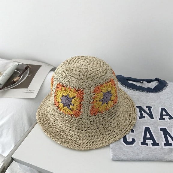 CoCopeaunts Handmade Crocheted Flower Straw Hats Womens Summer Visors Hat Foldable Sun Cap Outdoor Beach UV Protection Sunscreen Hats Femme