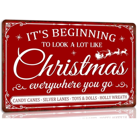 ICRAEZY It's Beginning to Look Lot Like Christmas Metal Tin Sign Christmas Theme Retro Poster For Kitchen Cafe Bar Home Farmhouse Christmas Wall Decor Art Winter Decoration Vintage Plaque 8x12 Inch