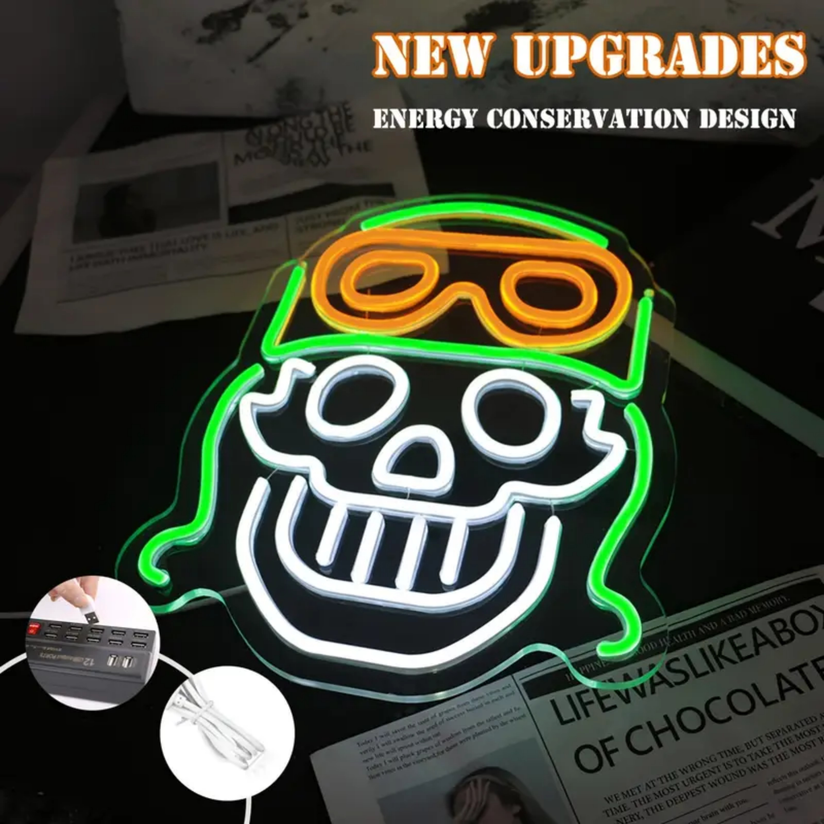 UPONRAY Skull Neon Signs, 13.8"*12.6" Dimmable & USB-Powered LED Neon Light, Stylish Wall Decor for Halloween Party, Home, Bar, Shop, Haunted House