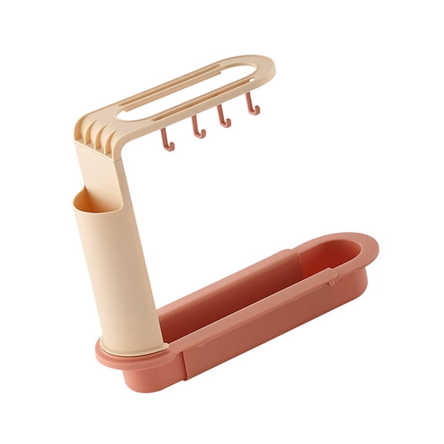Wosthever Estante de almacenamiento para fregadero, soporte de drenaje de esponja hueca, estante de plástico ajustable Organizadores de utensilios de cocina Rosa