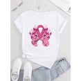 thumbnail image 2 of Awareness Pink Ribbon & Butterfly Graphic Tee for Women - Stretchy Polyester Blend, Casual Round Neck Short Sleeve, Comfortable Summer Top, Awareness Items, 2 of 6