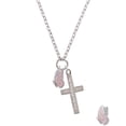 thumbnail image 2 of Delight Jewelry Silvertone Translucent Pink Flying Butterfly Everlasting Love Engraved Cross Zoey Necklace, 28", 2 of 4