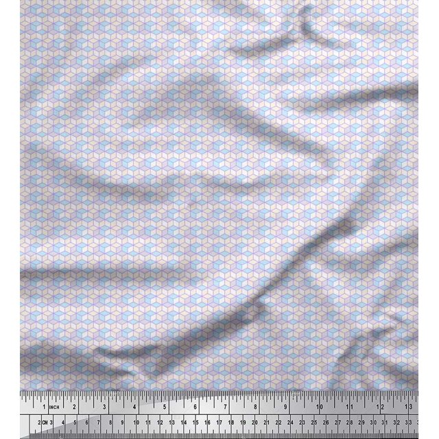 Soimoi Polyester Crepe Fabric Geometric Cube Shirting Print Fabric by The Yard 42 Inch Wide