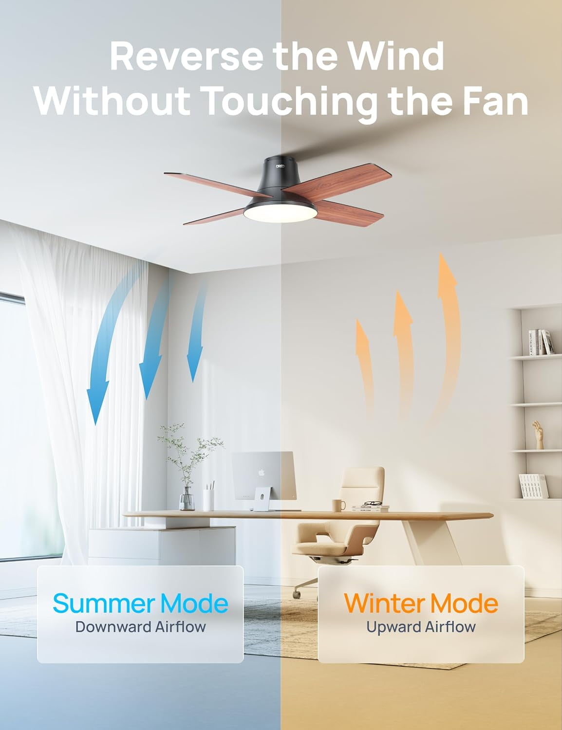 Dreo Ceiling Fans with Lights and Remote, 44'' Low Profile Ceiling Fan for Indoor Bedroom, 6-Level Dimmable Lighting & 5-Color Tone, 6 Speeds, Reversible DC Motor, Easy Installation, Black