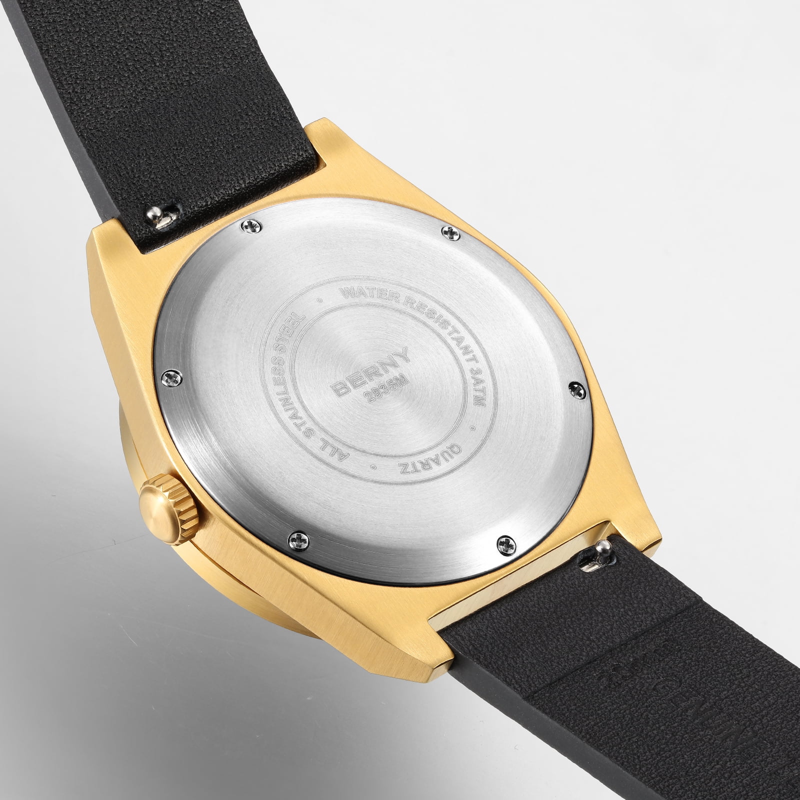 BERNY Gold Watches for Men, Classic Vintage Quartz Analog Watch with Day & Date Calendar, Leather Strap, Stainless Steel, Luminous, Waterproof, Fashion Sport Casual Men's Wristwatch (Gold)