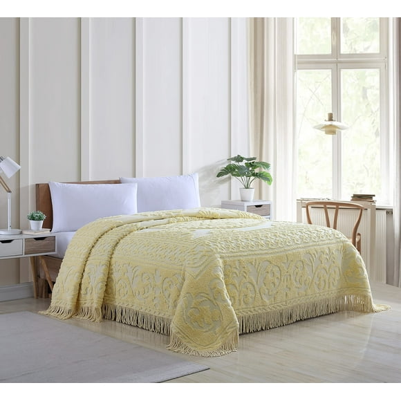 Beatrice Home Fashions Medallion Chenille Bedspread, Full, Yellow