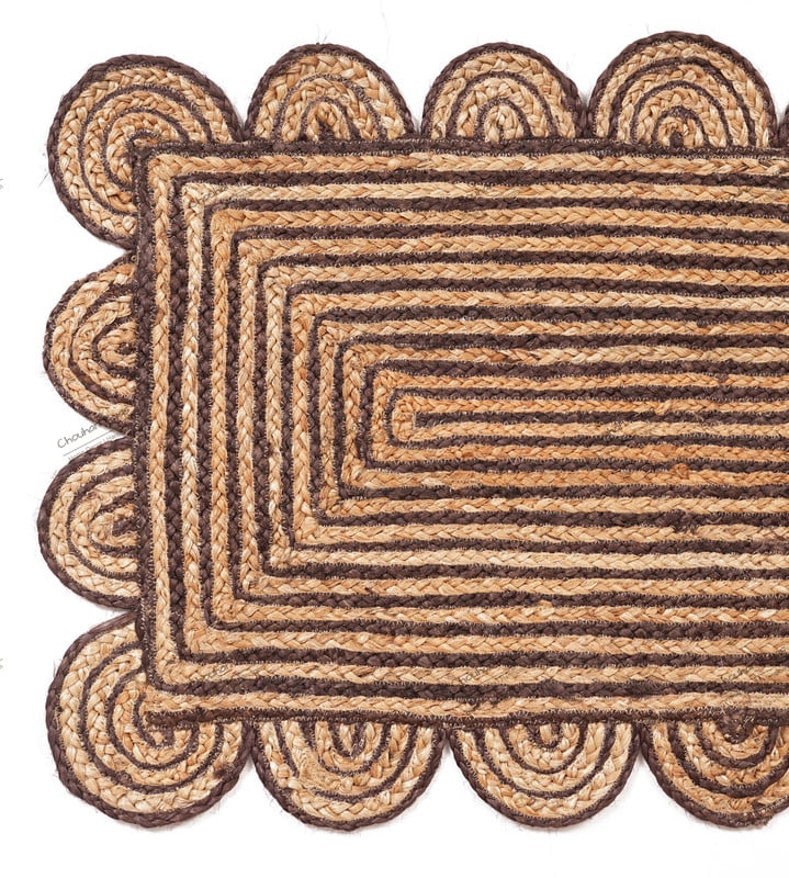 Rectangle Rug Natural Jute Rug Hand Braided Beige and Brown Color Stripes Line Area Rug