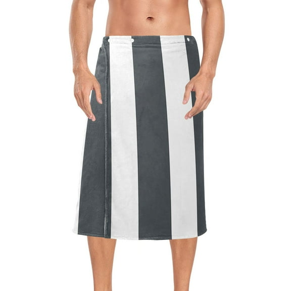 Mens Shower Wrap Adjustable Bath Wrap Towel Body Towels for Gym Shower Sauna Spa Dark Gray and White Striped 60x28