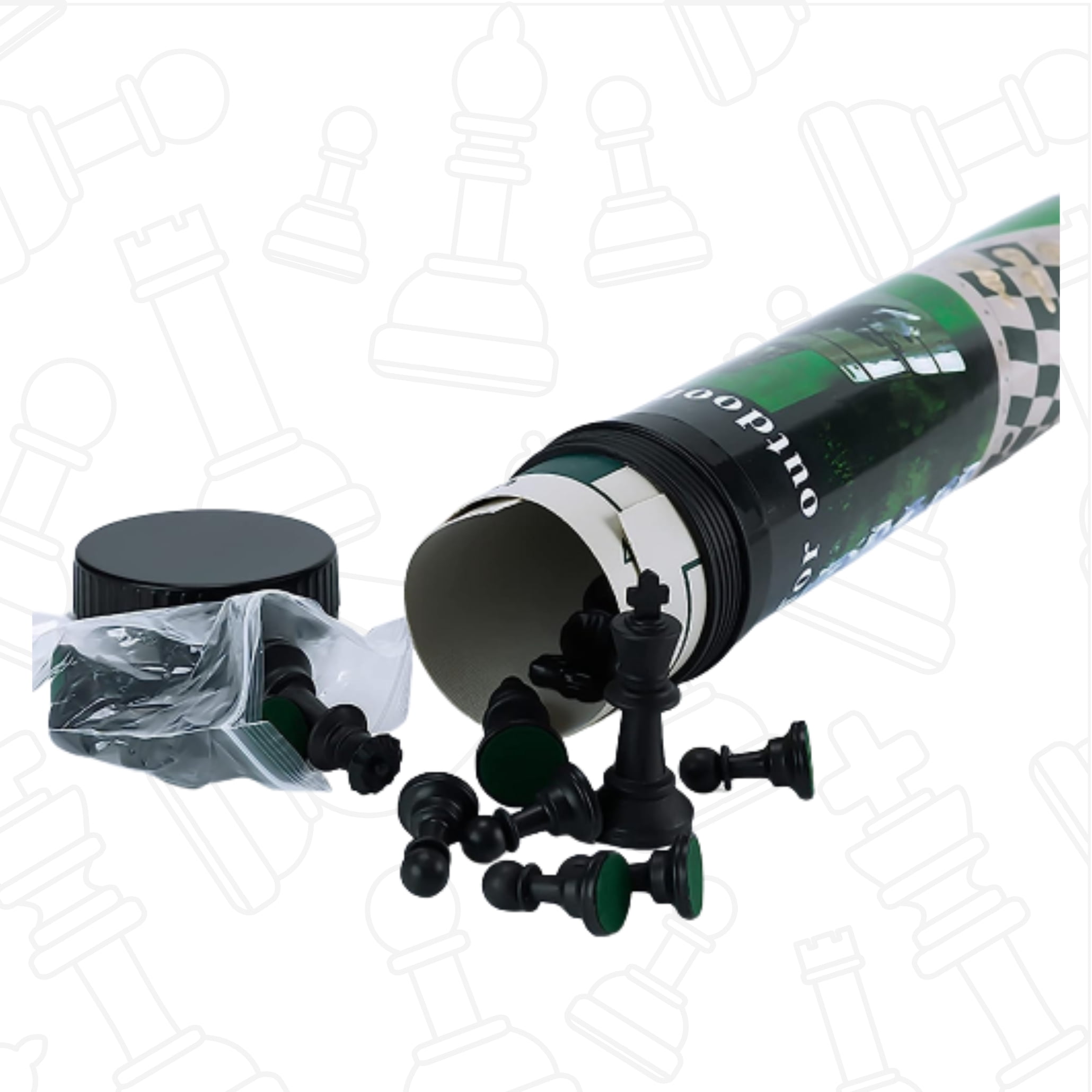 GETORIUM Tournament Chess Set, Portable and Professional Set with Travel Portable Plastic Tube Roll. Plastic Staunton Chess Pieces, Foldable Vinyl Chess Board(13x13 in, Green)
