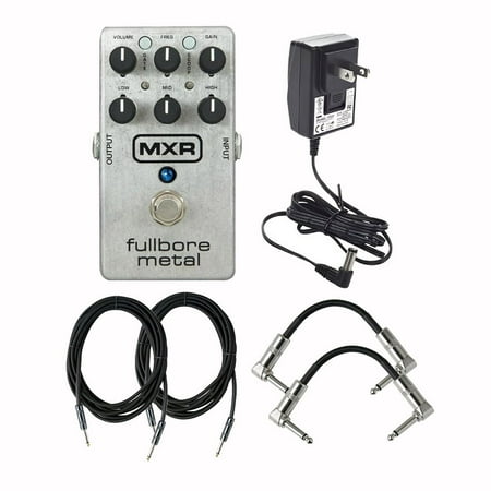 Dunlop MXR M116 Fullbore Metal Distortion Effects Pedal With a Pair of Patch Cables, Power Supply, and Instrument
