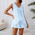 thumbnail image 2 of Likimi 2 Piece Sets For Women Sleeveless V Neck Solid Color Ruffles Loose Fit Top With Shorts Summer Elegant Fashion Outfit Set Blue Size Xl, 2 of 5