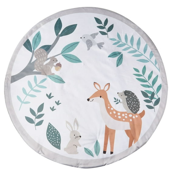 Parent's Choice Woodland Friends Milestone Mat with 12 Reversible Marker Cards, Grey, Green, White, Animals, Infant, Unisex, Tummy Time