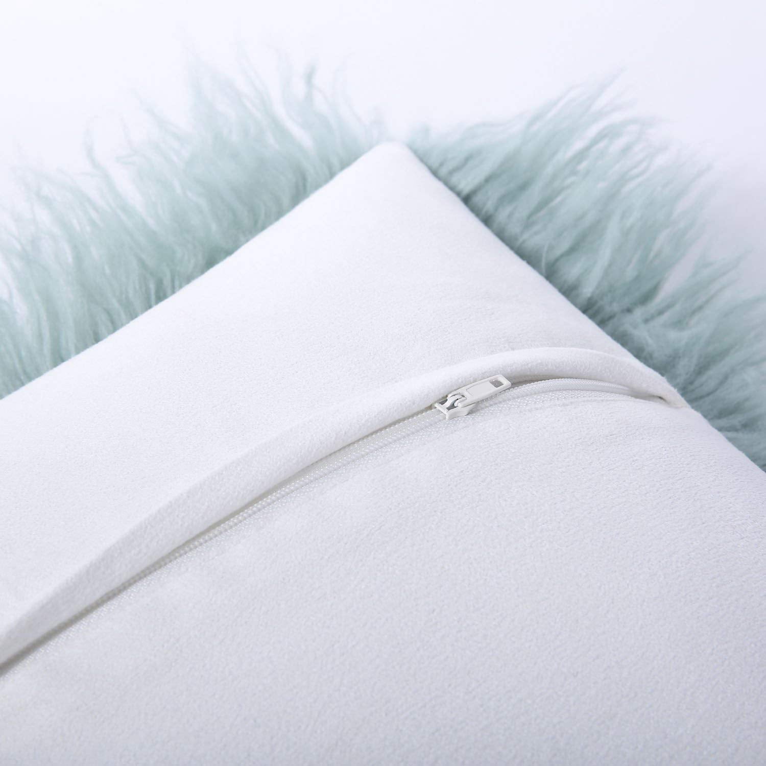 Phantoscope Merino Style Faux Fur Series Decorative Throw Pillow, 12" x 20", Blue/White, 1 Pack
