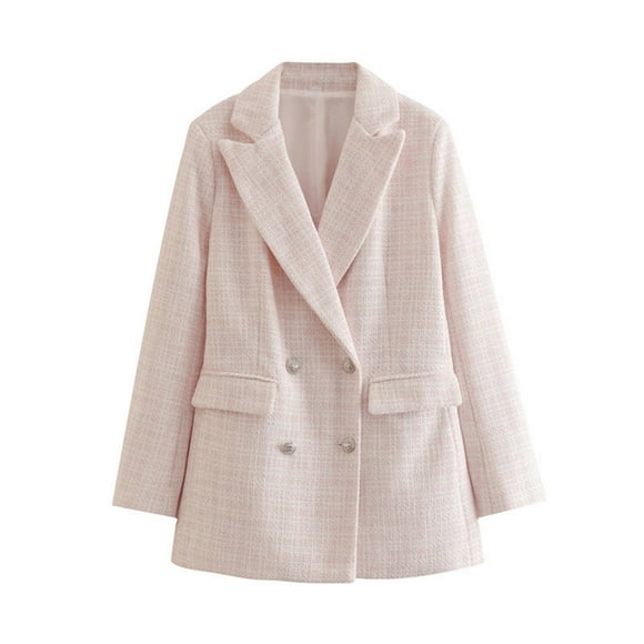 Timegard Women's Dressy Jackets Double Breasted Tweed Business Casual Long Sleeve Office Work Suit Coats